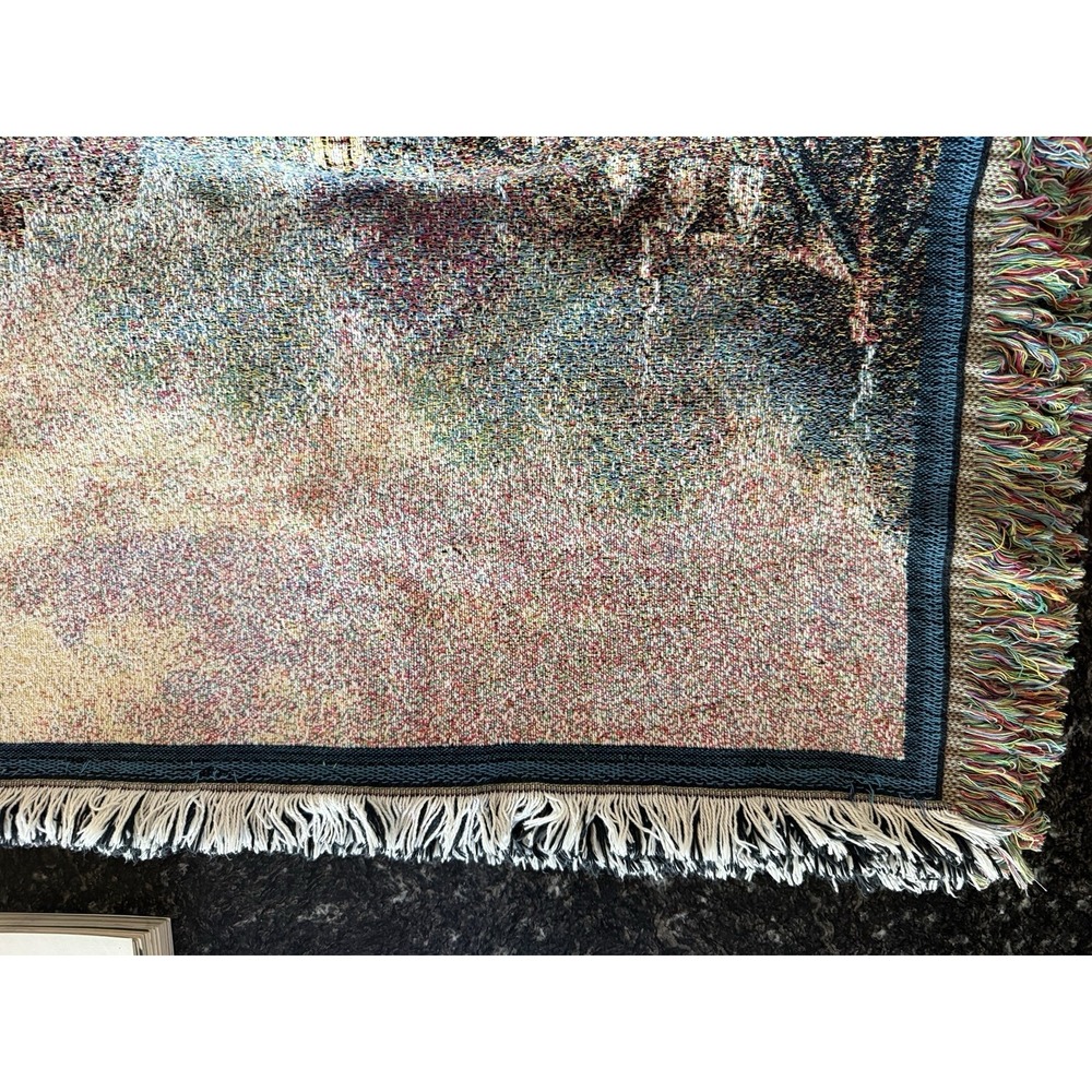 Vtg Thomas Kinkade Cobblestone Bridge Tapestry Throw Blanket Crown Crafts Cotton